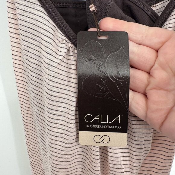 Calia By Carrie Underwood NWT Double Layer Tank Top Size Medium Pink Plum Stripe - Picture 3 of 5